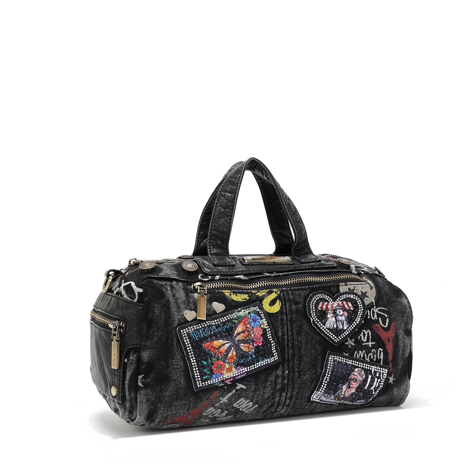BORSA A TRACOLLA MEDIA IN TESSUTO DENIM GRIGIO