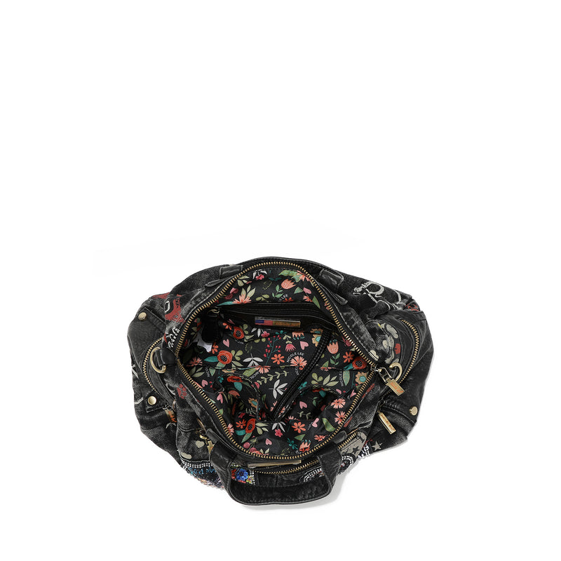 MEDIUM BROWN DENIM FABRIC CROSSBODY BAG