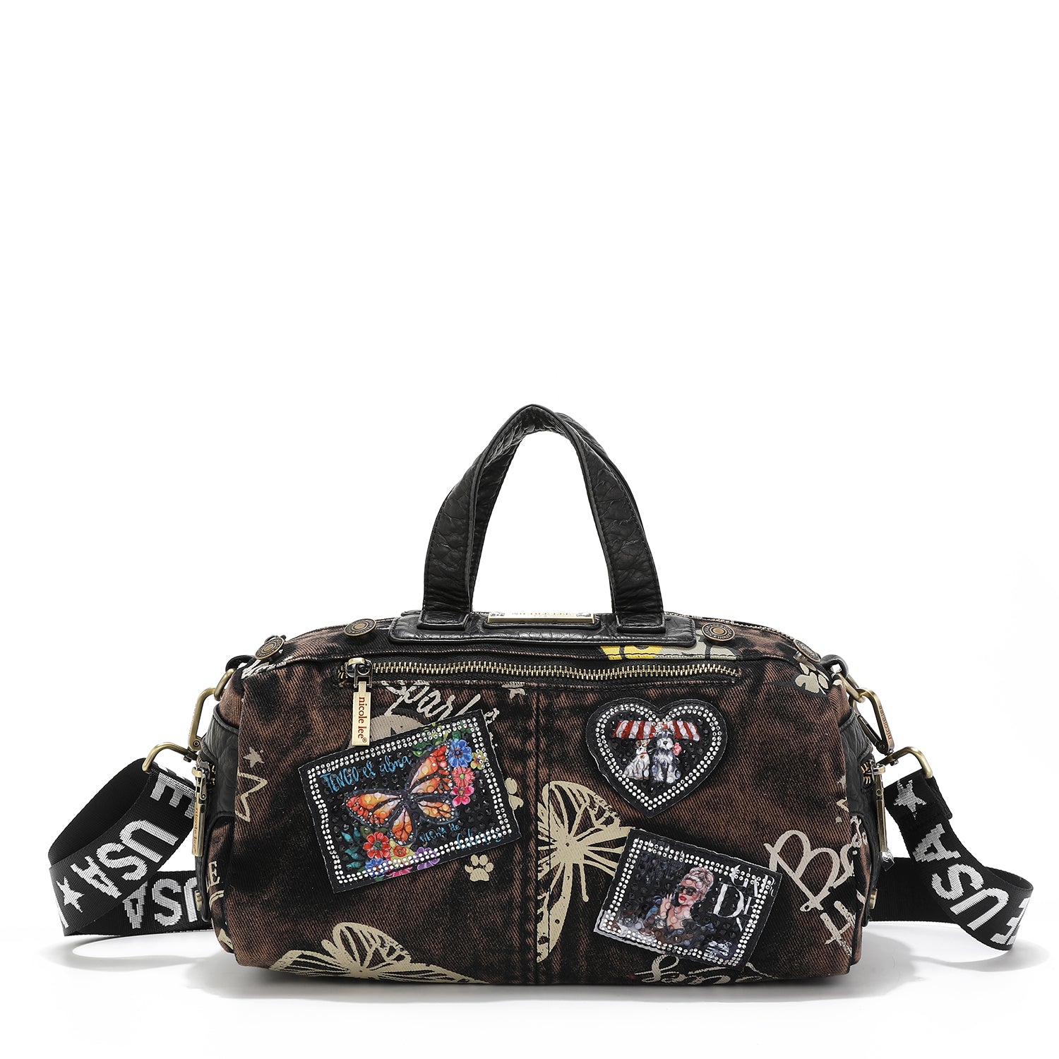 BORSA A TRACOLLA MEDIA IN TESSUTO DENIM GRIGIO
