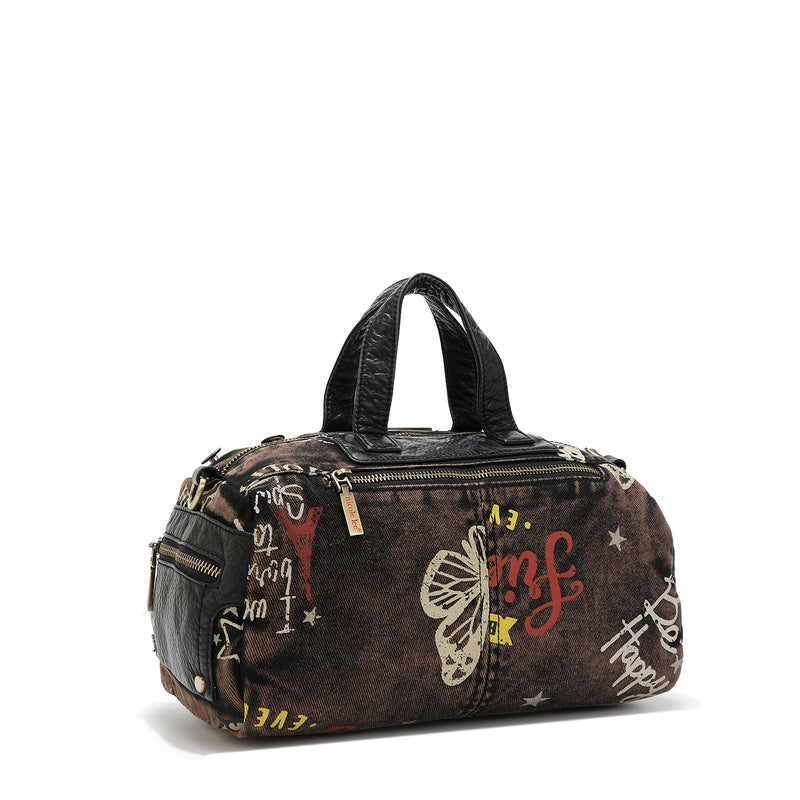MEDIUM BROWN DENIM FABRIC CROSSBODY BAG