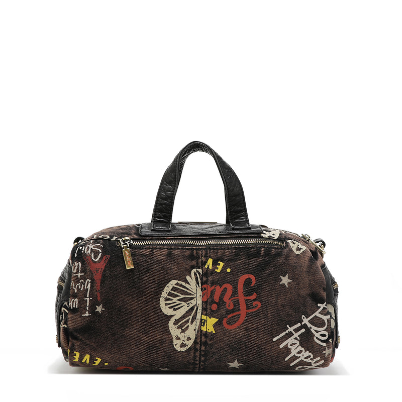 MEDIUM BROWN DENIM FABRIC CROSSBODY BAG