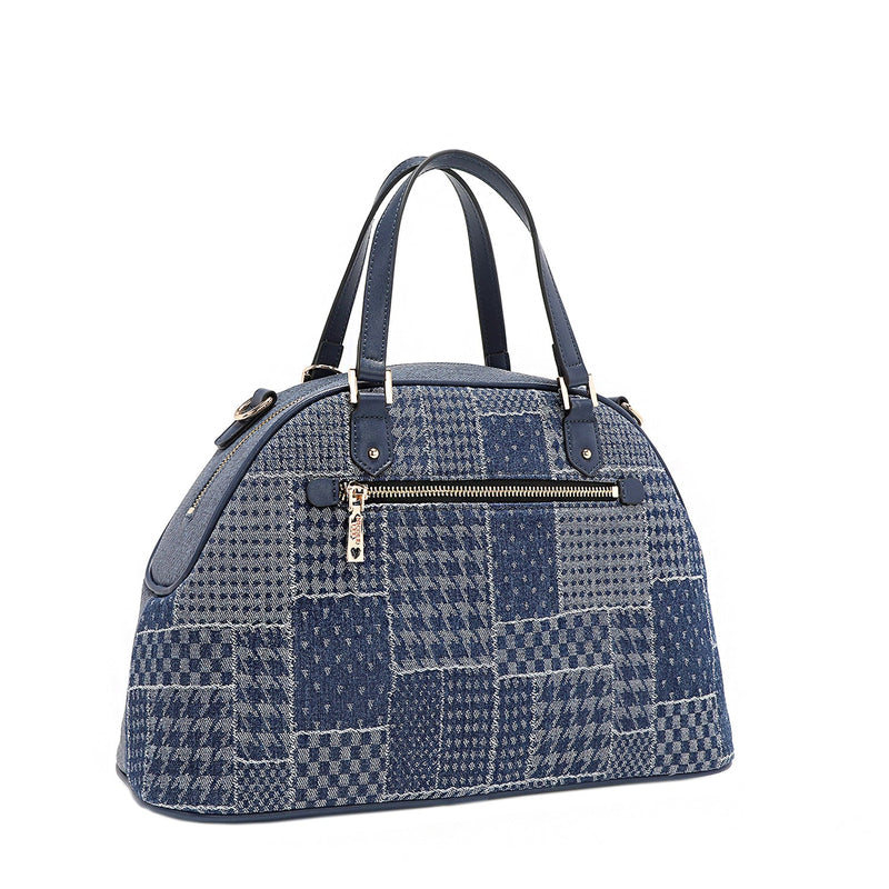 DOME SATCHEL BAG WITH FLORAL PATCH (BLUE)