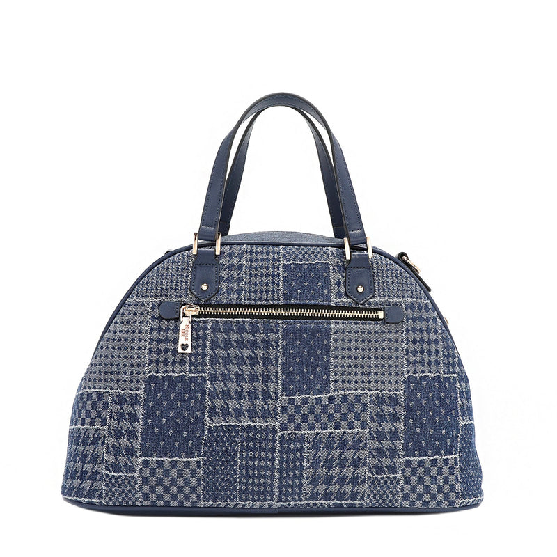 DOME SATCHEL BAG WITH FLORAL PATCH (BLUE)
