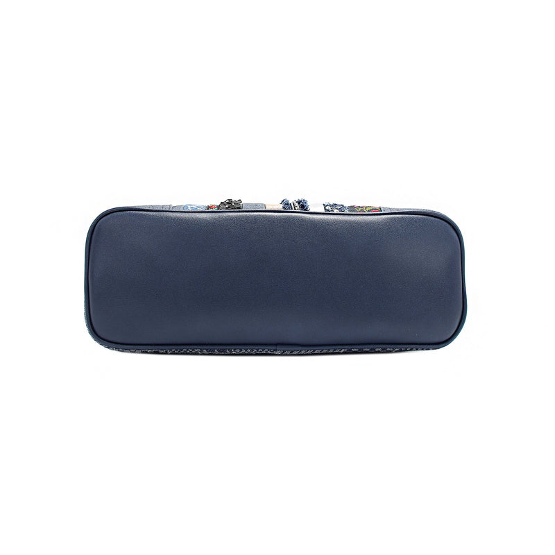 DOME SATCHEL BAG WITH FLORAL PATCH (BLUE)