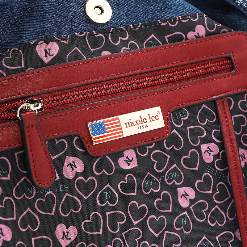 DOME SATCHEL BAG WITH FLORAL PATCH (BLUE)