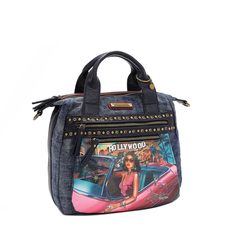 WASHED DENIM BAG WITH STUDS (<tc><tc>Hollywood Drive</tc></tc>)