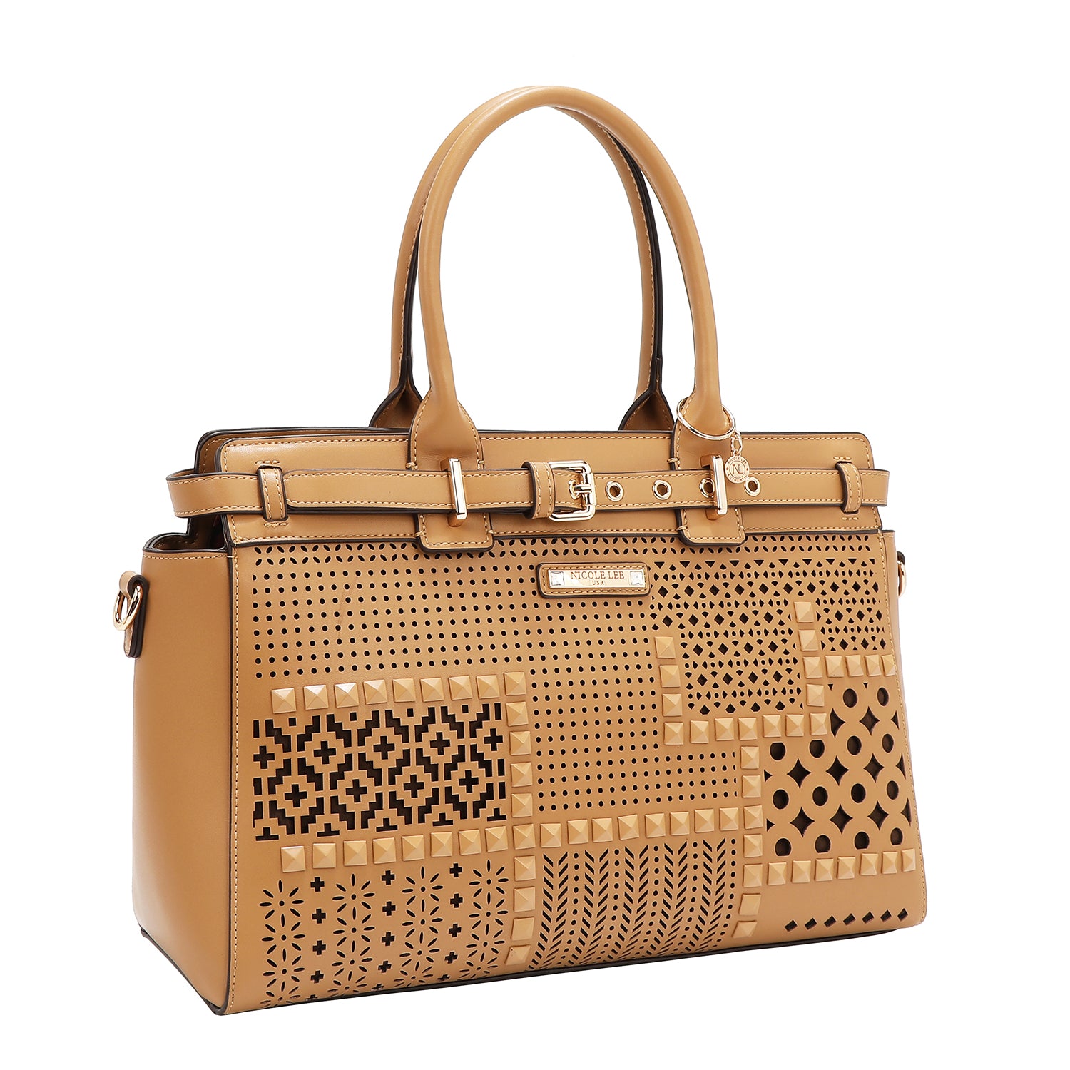 Satchel bag with geometric cuts (sand)