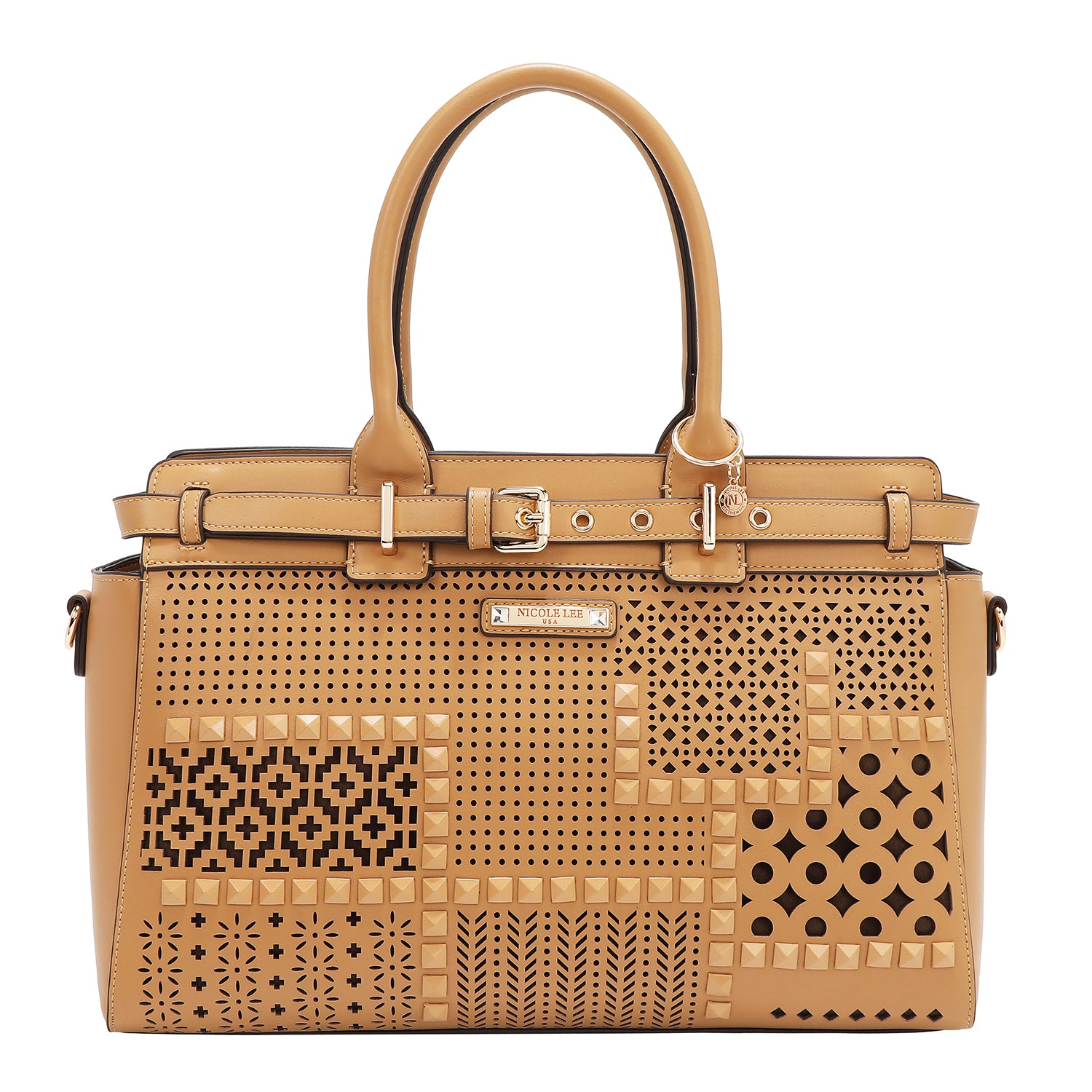 Satchel bag with geometric cuts (sand)