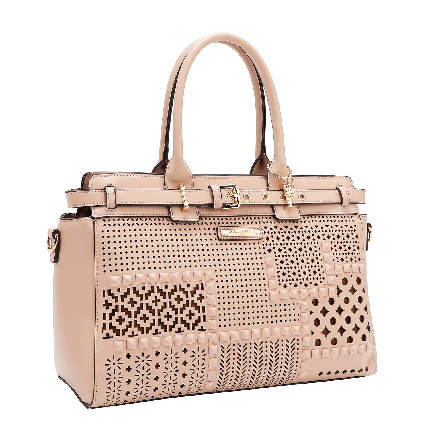 Satchel -Tasche mit geometrischen Schnitten (rosa)