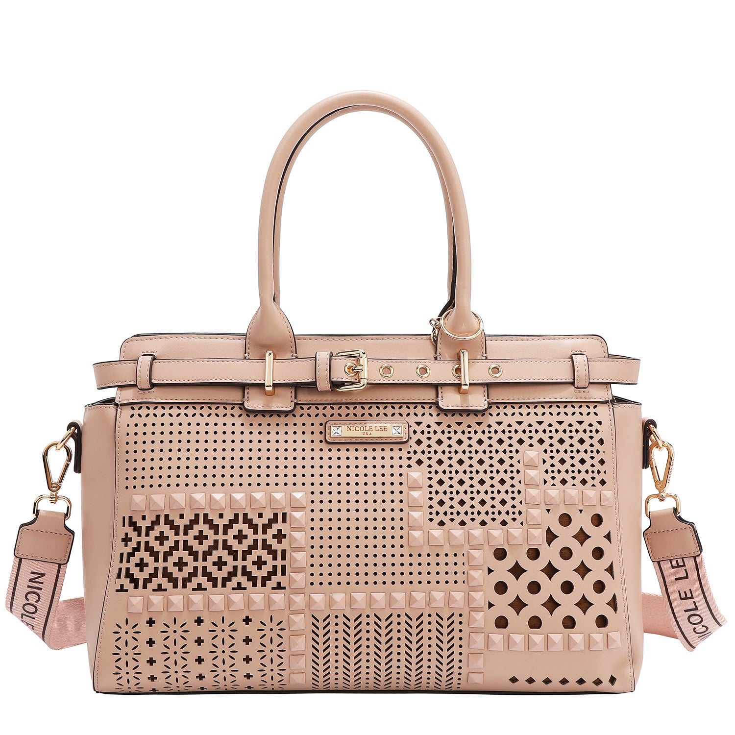 Satchel -Tasche mit geometrischen Schnitten (rosa)