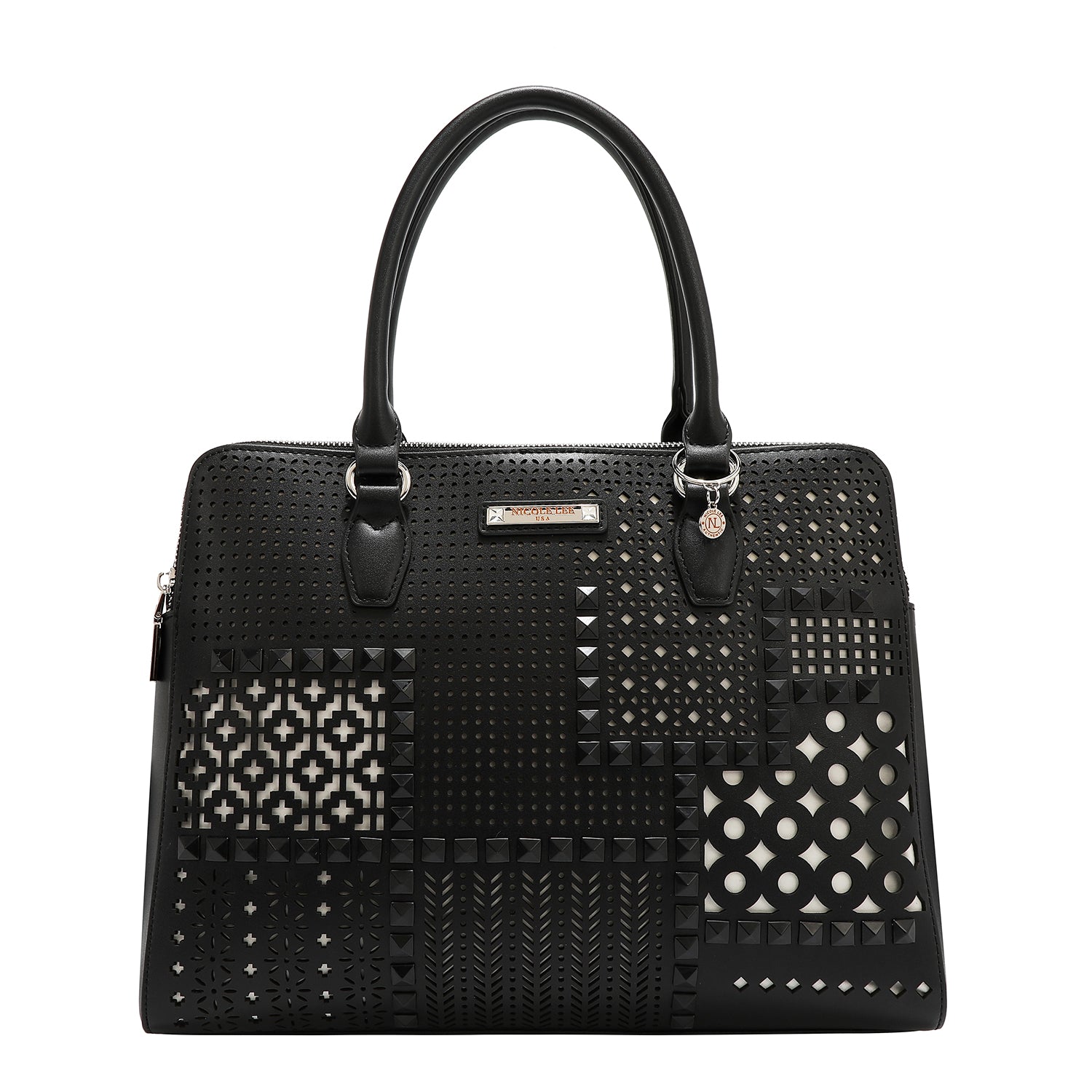 Handtasche mit geometrischen Schnitten (schwarz)