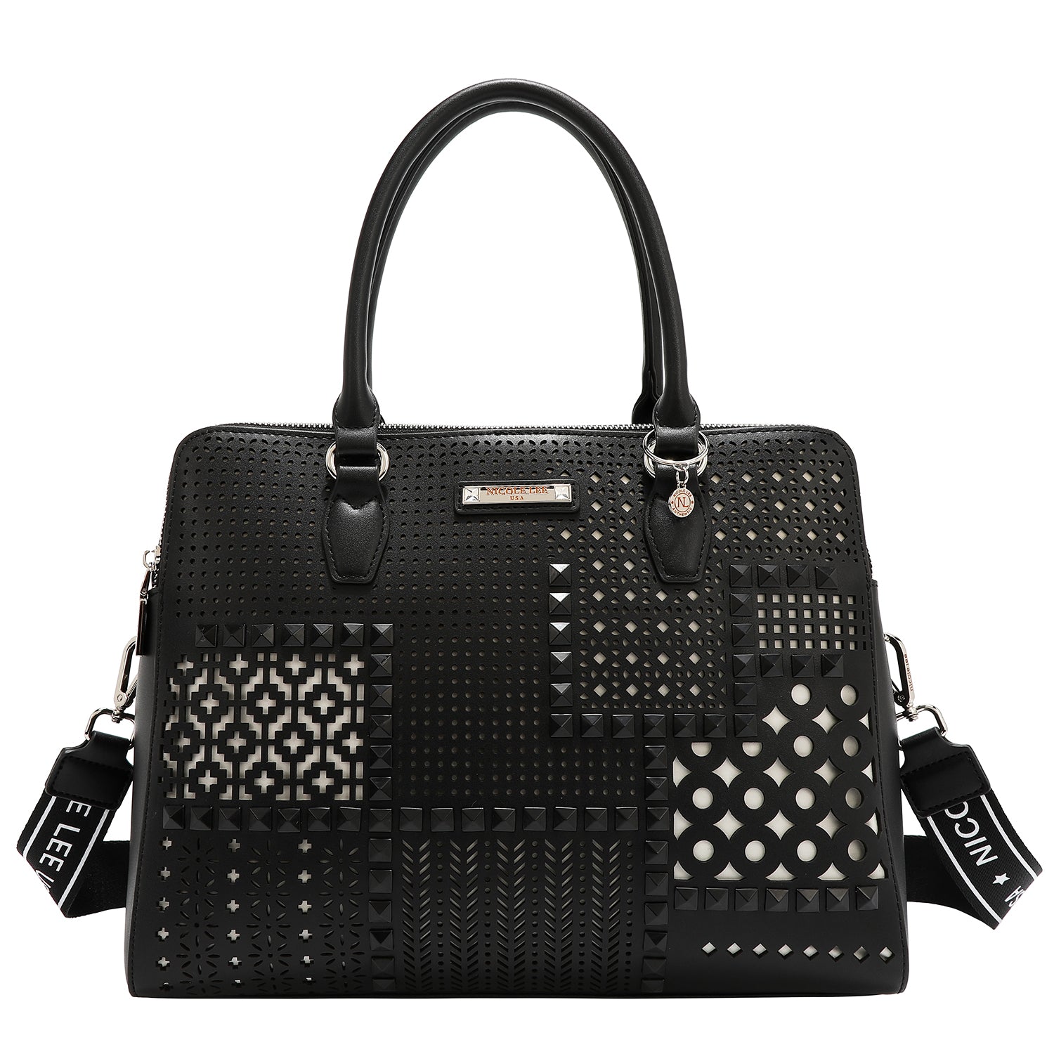 Handtasche mit geometrischen Schnitten (schwarz)