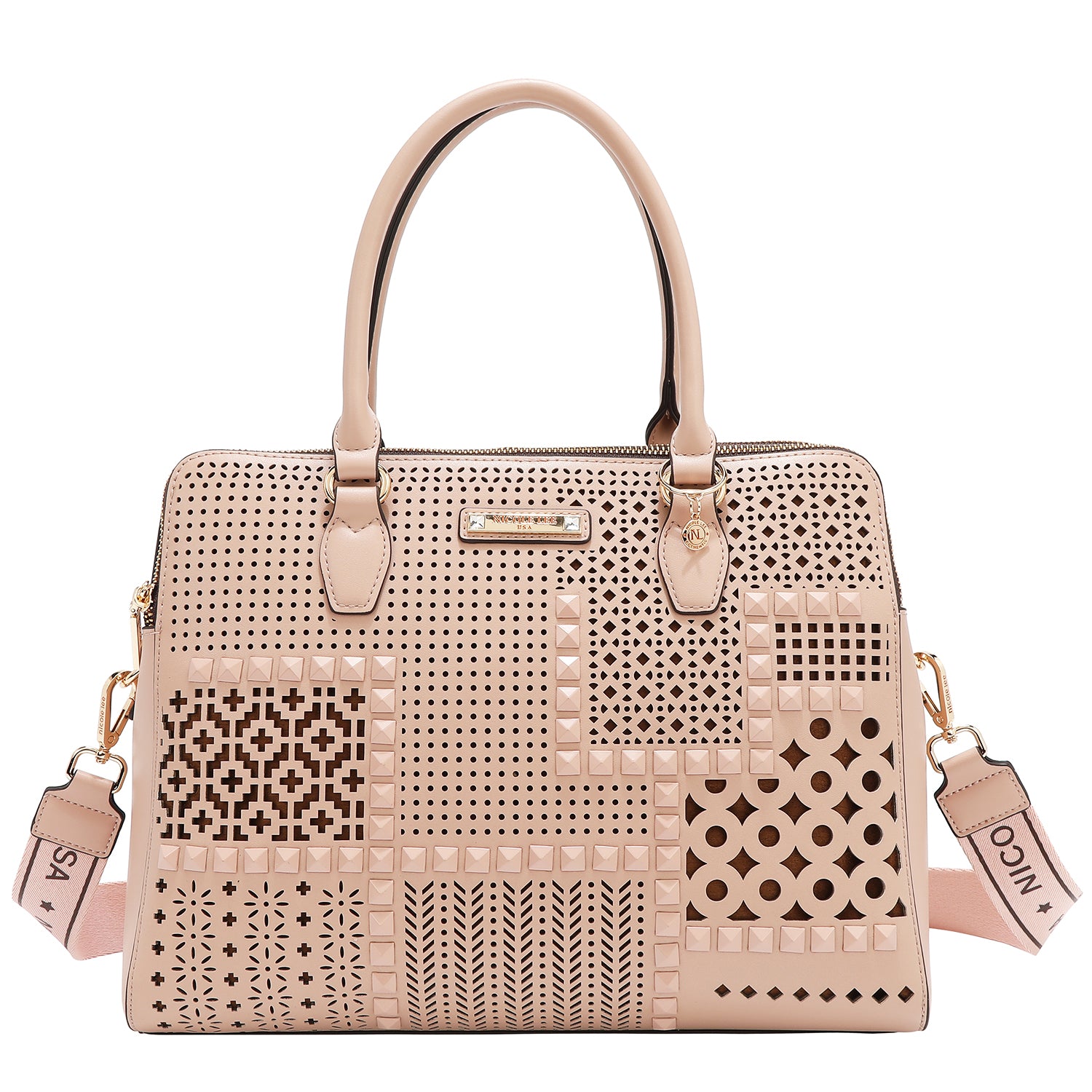 Borsa a mano con tagli geometrici (rosa)