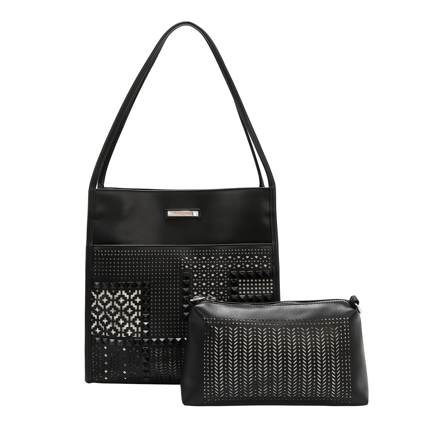 Borsa a due parti con taglio geometrico (nero)