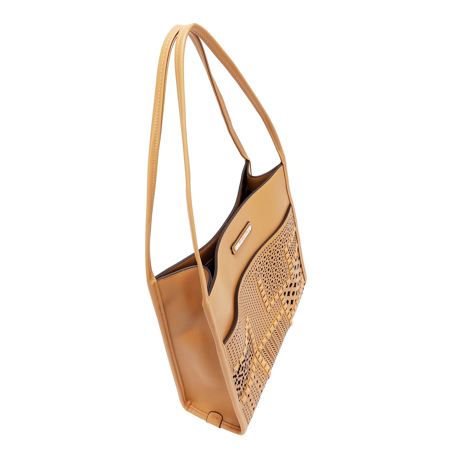 Borsa a due parti con tagli geometrici (sabbia)