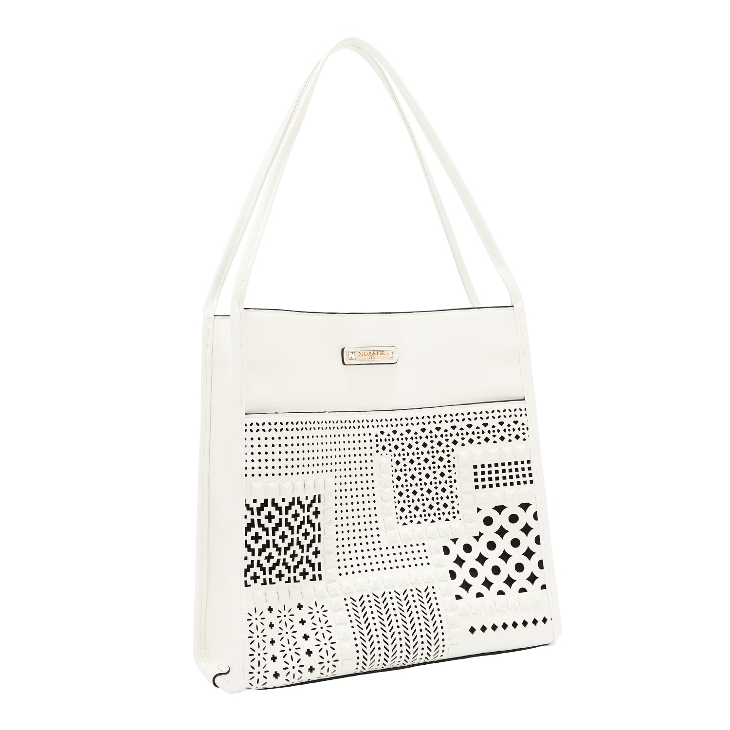 Borsa a due parti con tagli geometrici (bianco)