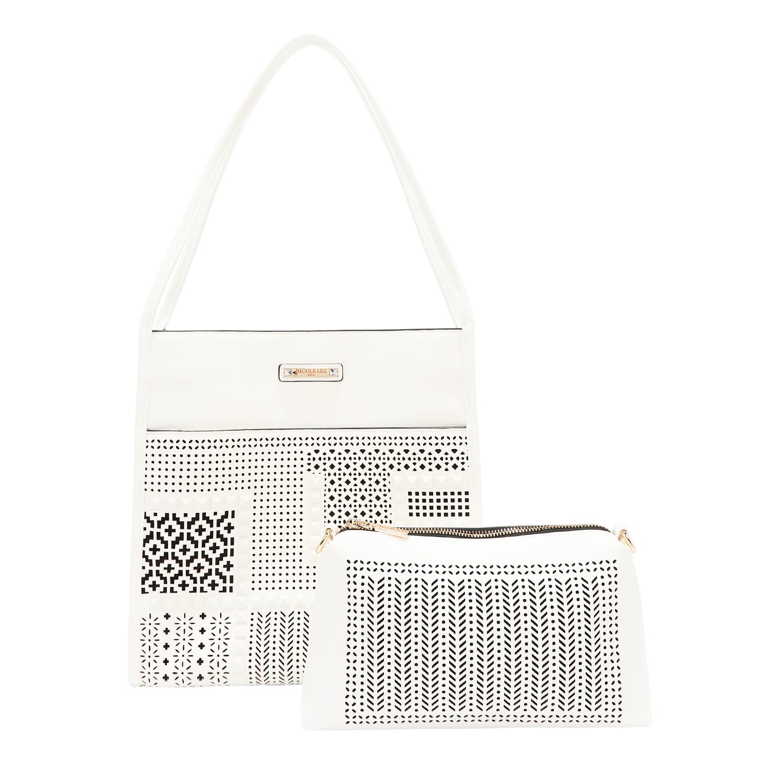 Borsa a due parti con tagli geometrici (bianco)