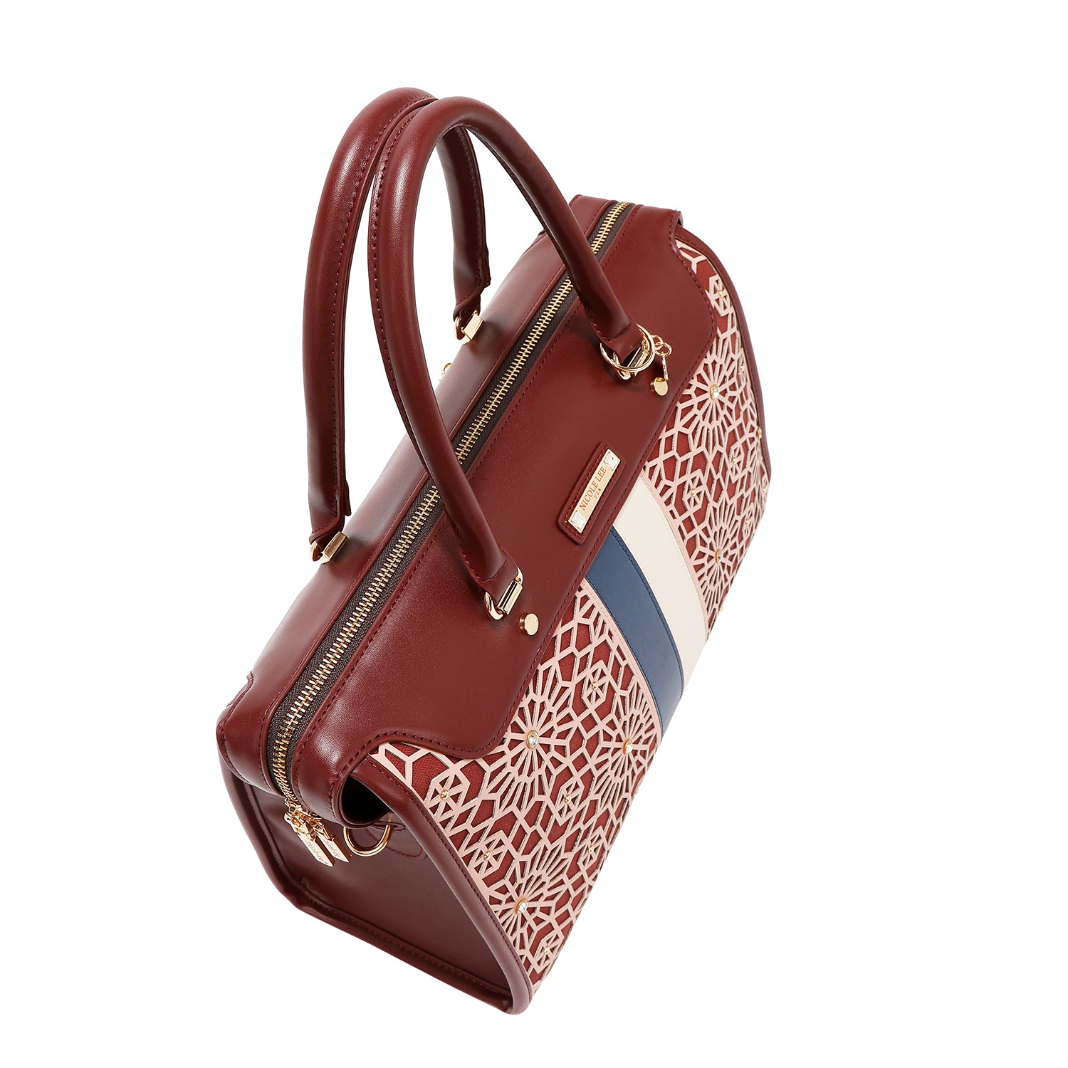 BOSTON-TASCHE MIT GEOMETRISCHEM LASERSCHNITT (WEIN)
