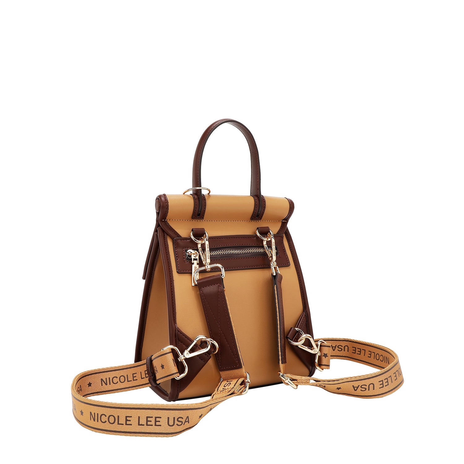 Convertible backpack with geometric cut/bag with upper handle (sand)