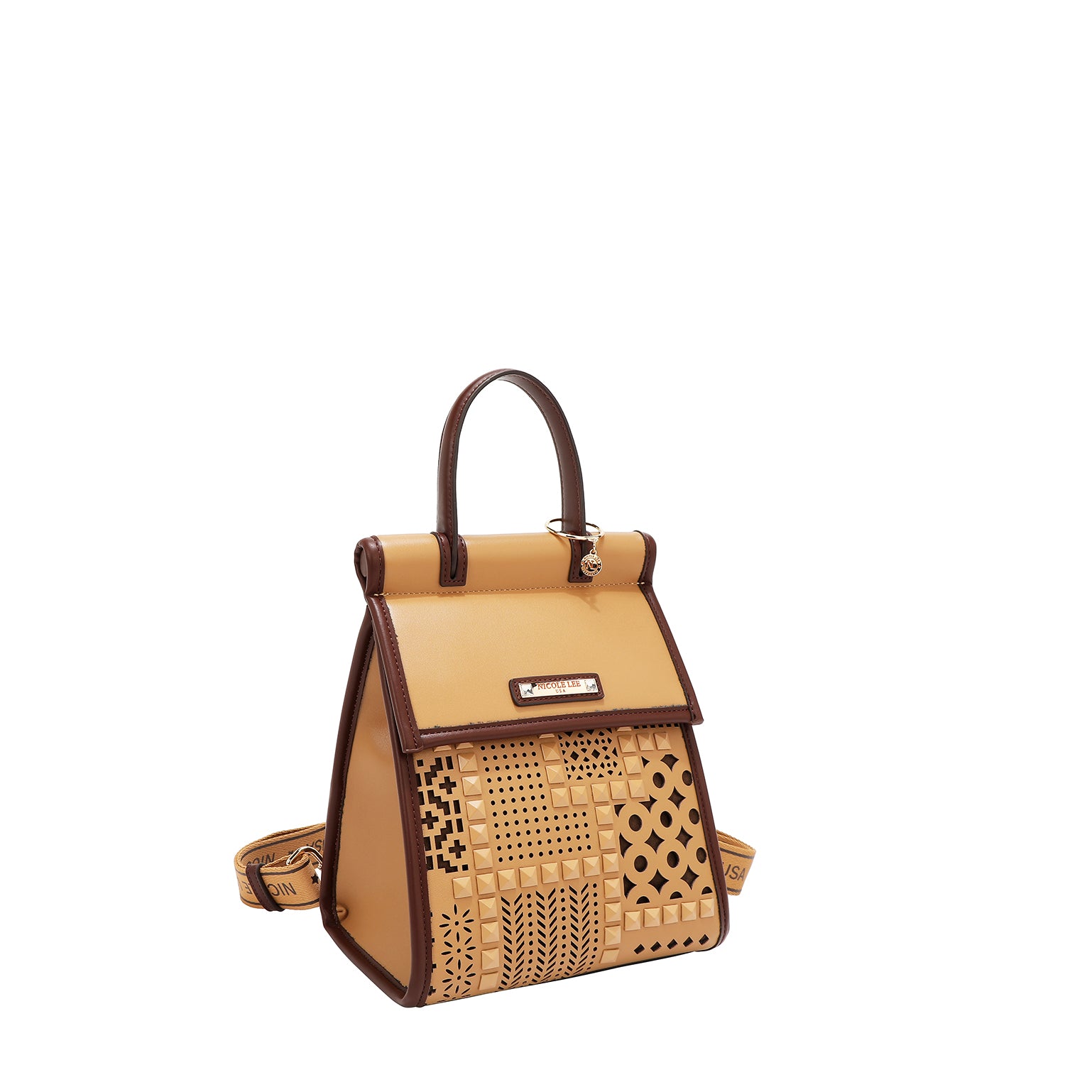 Convertible backpack with geometric cut/bag with upper handle (sand)
