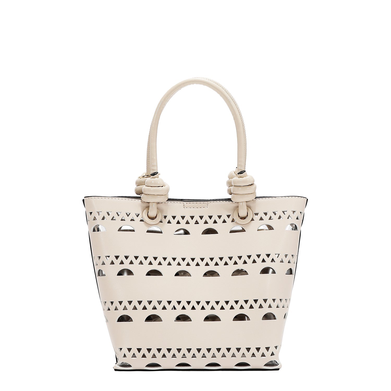 BOLSO DE CUBO DE 2 PIEZAS CON REMACHES PLATEADOS (BEIGE)