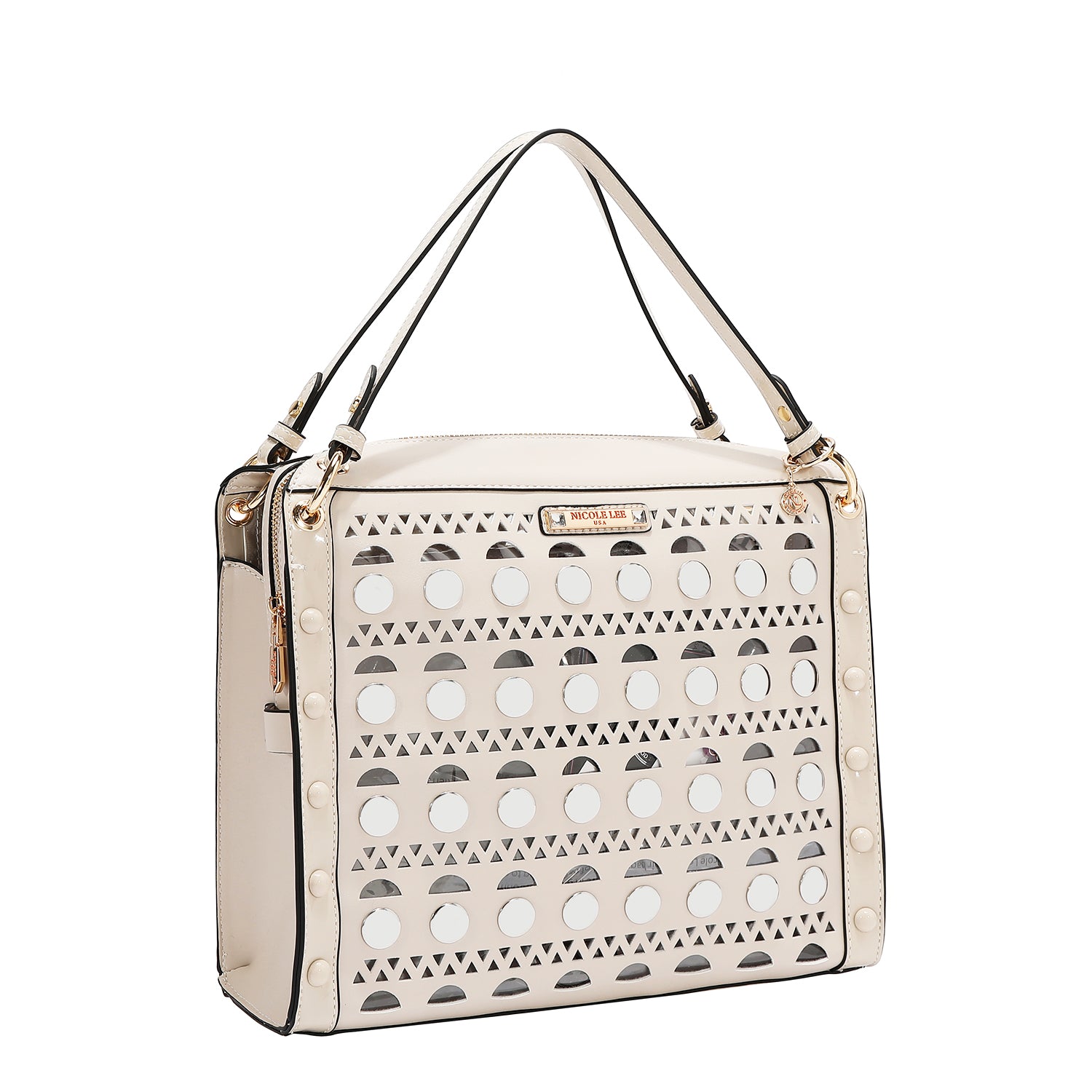HANDTASCHE MIT SILBERNIETEN (BEIGE)