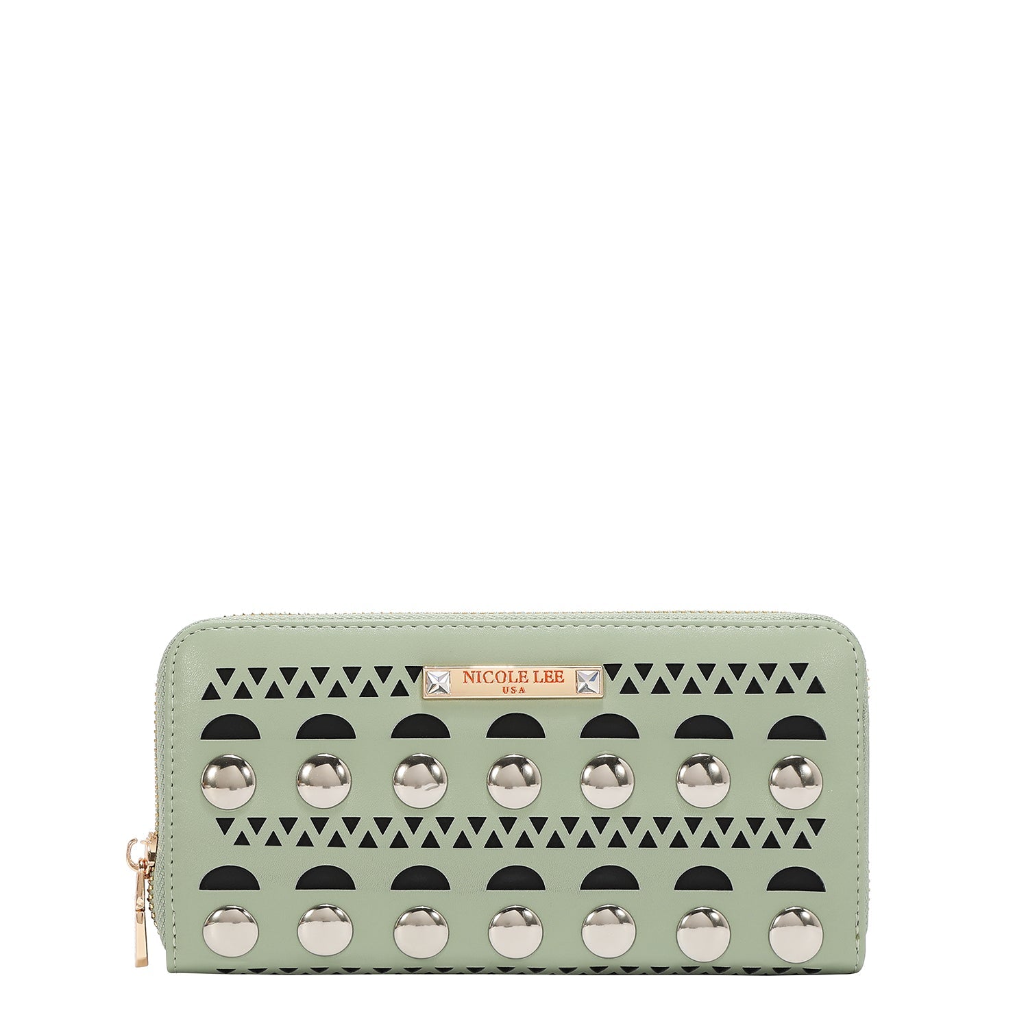 CARTERA CON TACHUELAS PLATEADAS (VERDE)