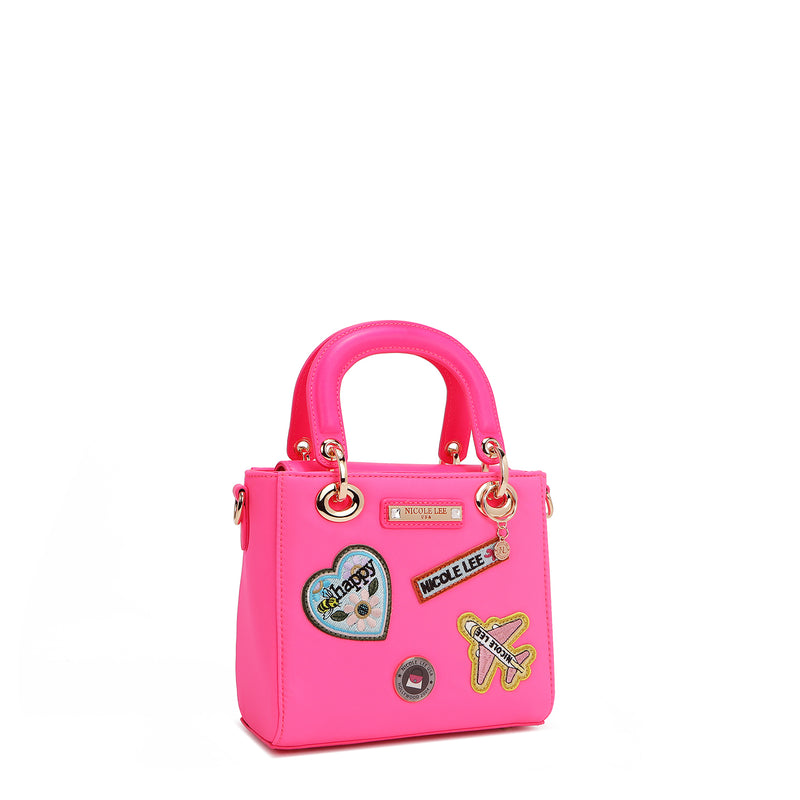 Hand bag with colored patches (pink)