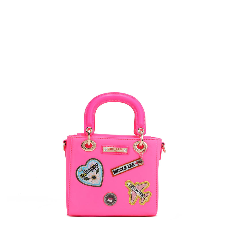 Hand bag with colored patches (pink)