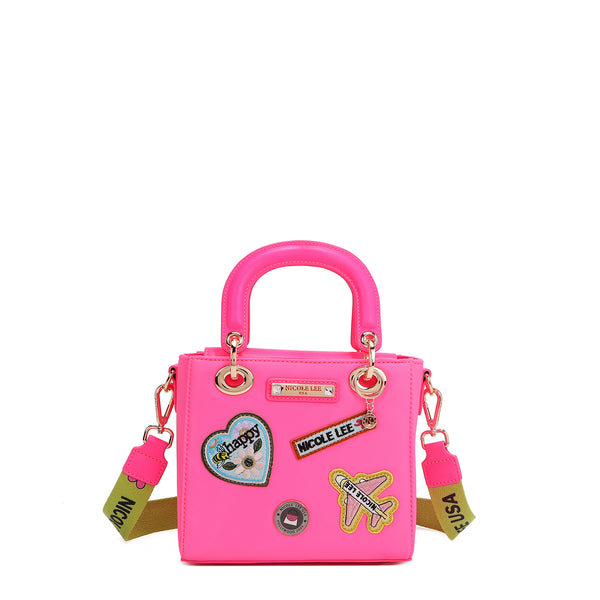 Hand bag with colored patches (pink)