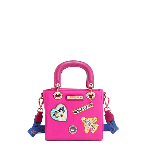 Hand bag with colored patches (violet)
