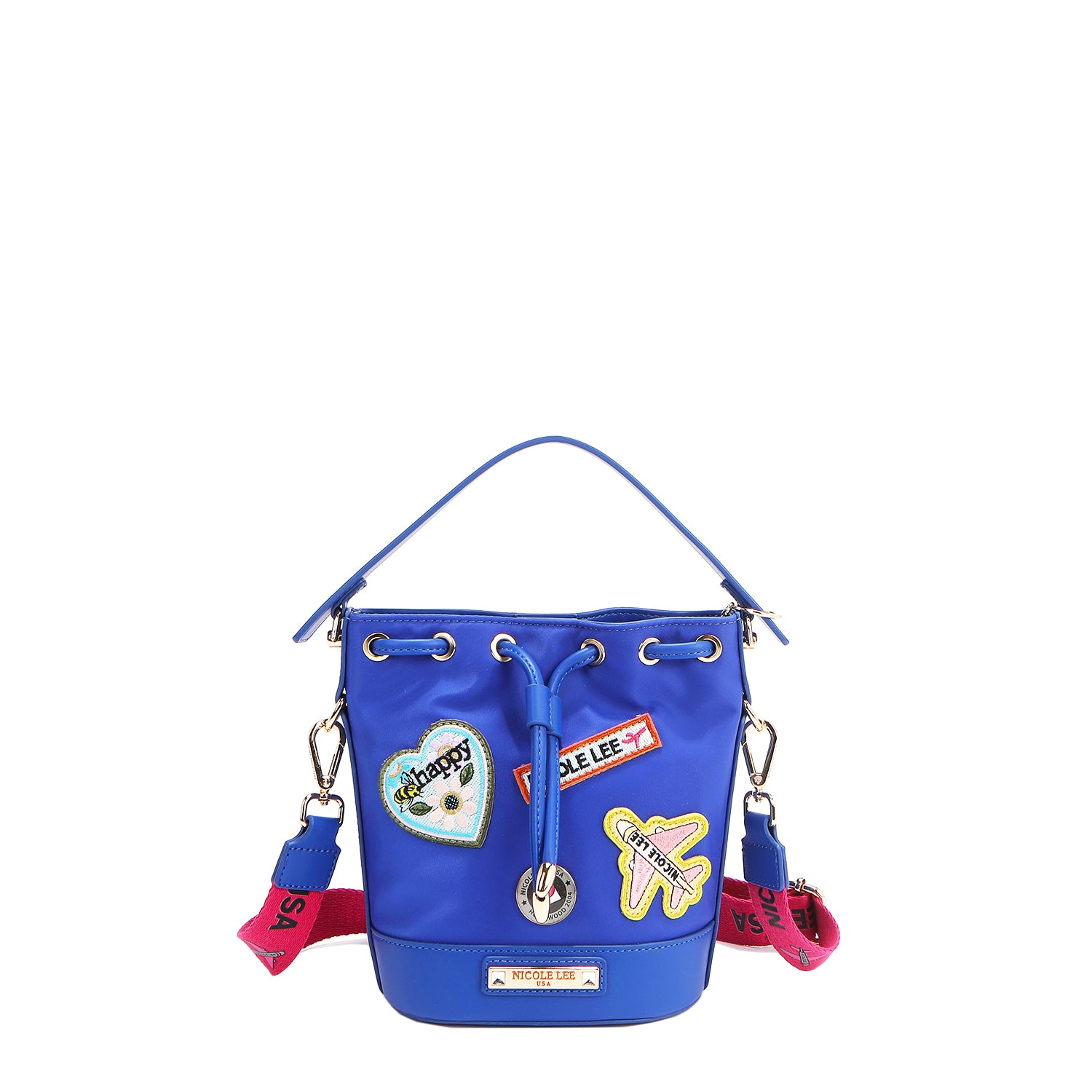 BOLSO CUBO CON PARCHES DE COLORES (AZUL)