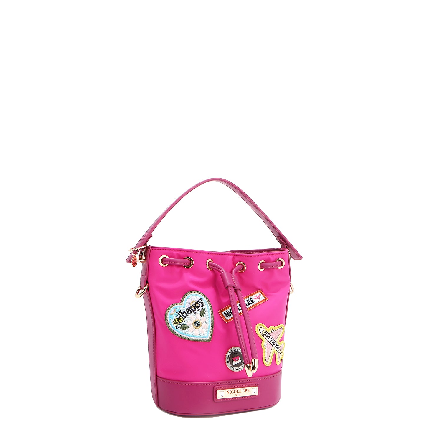BOLSO CUBO CON PARCHES DE COLORES (VIOLETA)