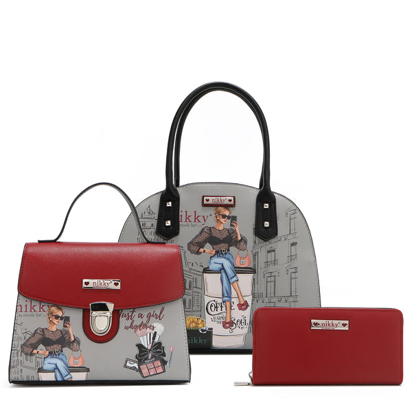 3-PIECE SET SATCHEL, CROSSBODY BAG, WALLET (<tc>URBAN COFFEE DREAM</tc>)