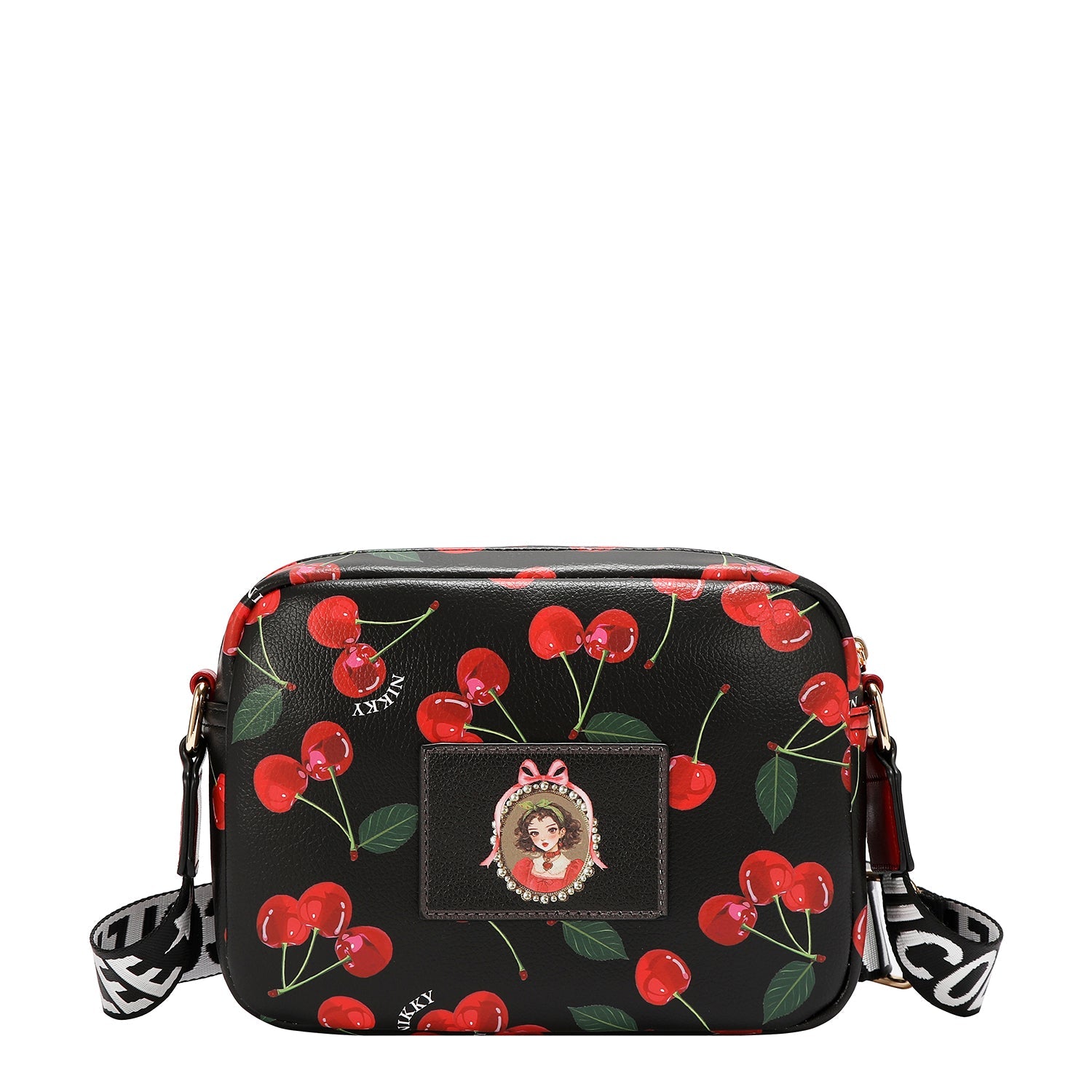 KOMPAKTE SCHULTERTASCHE (<tc>CHERRY LIPS</tc>-SCHWARZ)