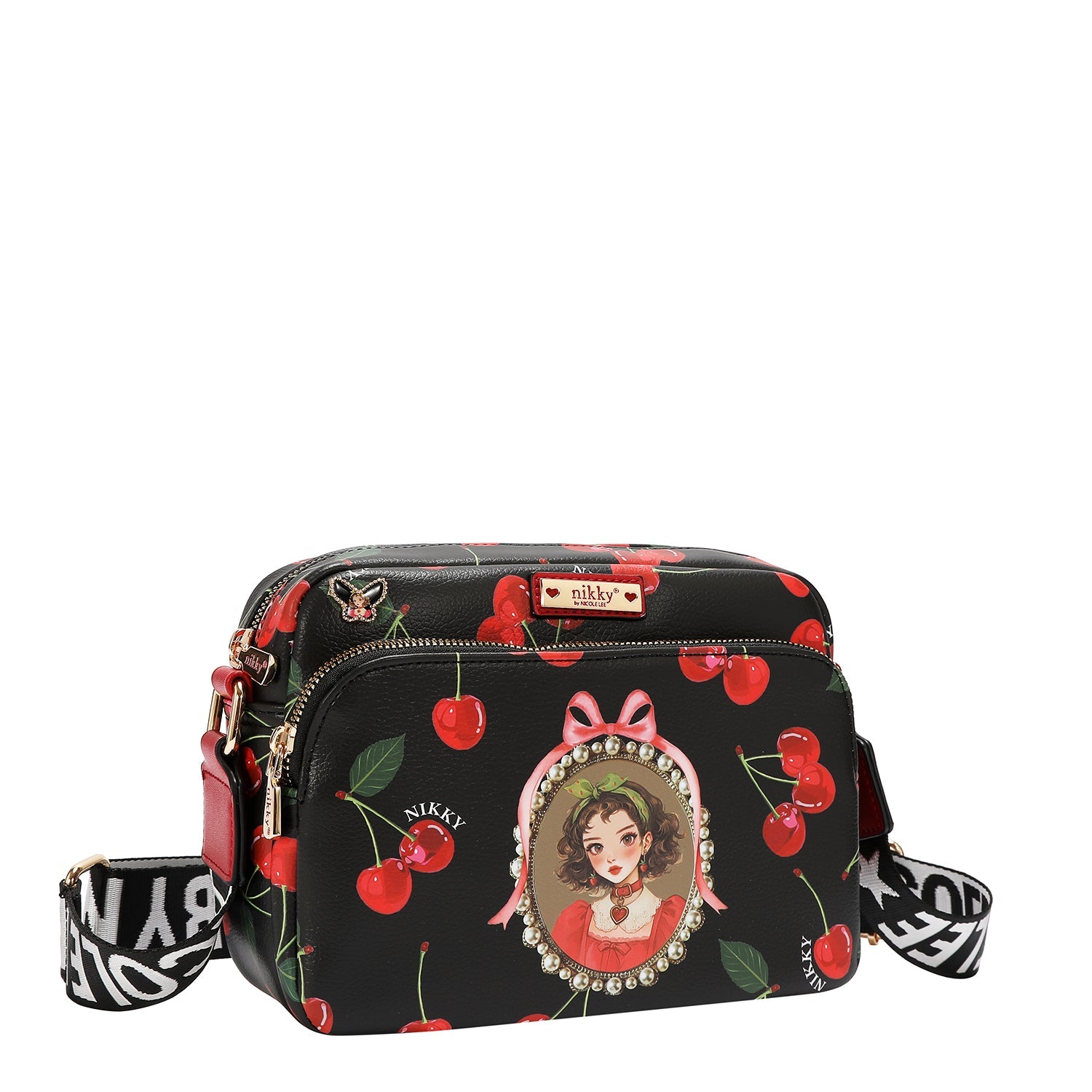 KOMPAKTE SCHULTERTASCHE (<tc>CHERRY LIPS</tc>-SCHWARZ)