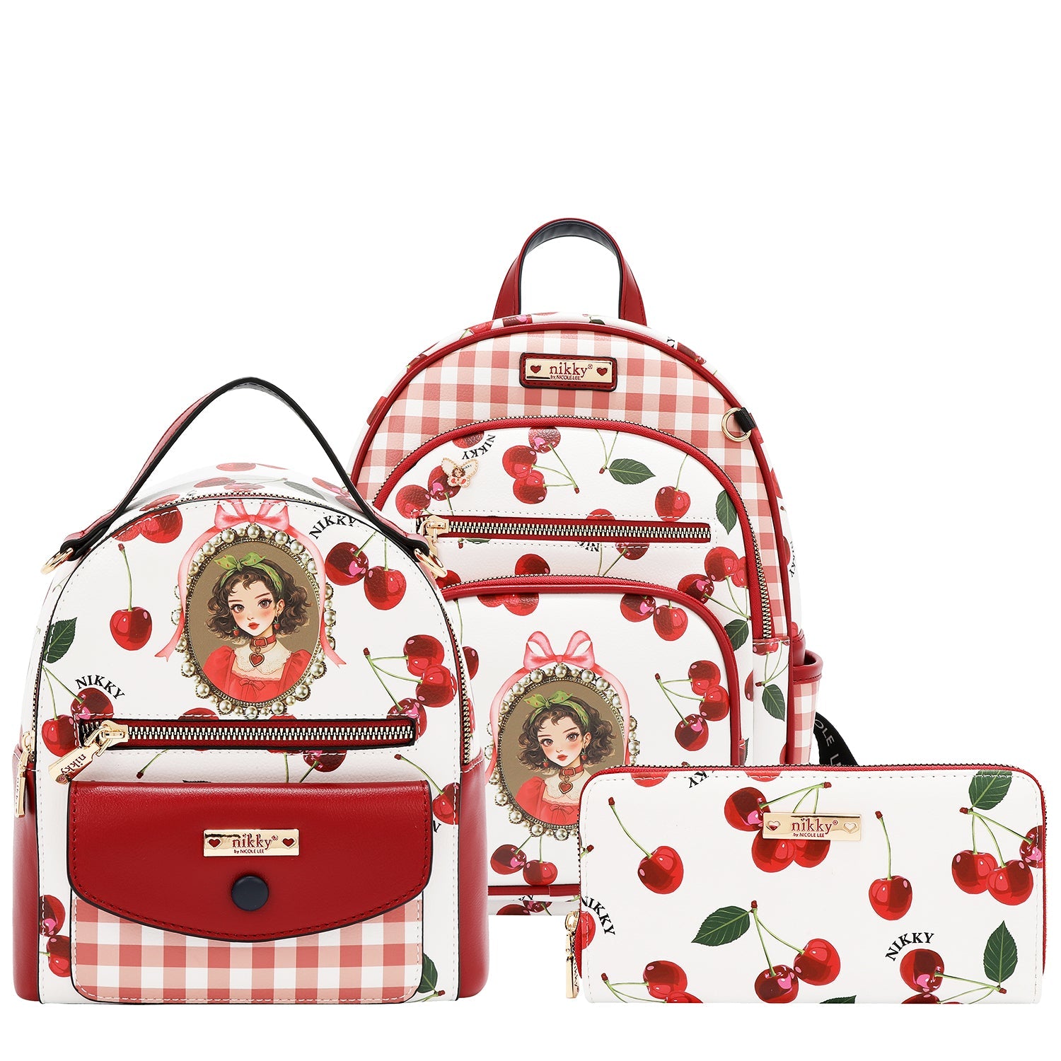 SET DA 3 PEZZI (ZAINO, ZAINO PICCOLO E PORTAFOGLIO)<tc>CHERRY LIPS</tc>-BIANCO)