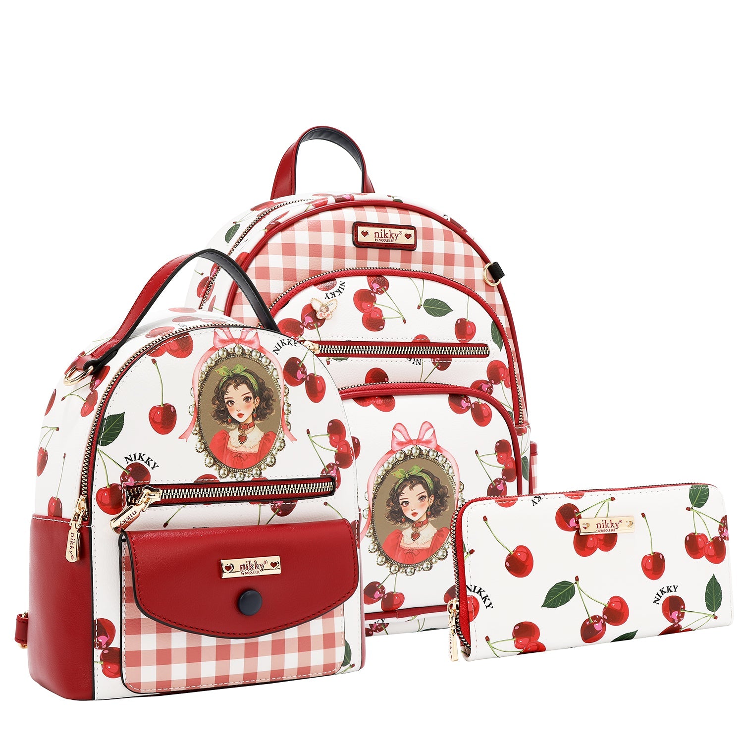 SET DA 3 PEZZI (ZAINO, ZAINO PICCOLO E PORTAFOGLIO)<tc>CHERRY LIPS</tc>-BIANCO)
