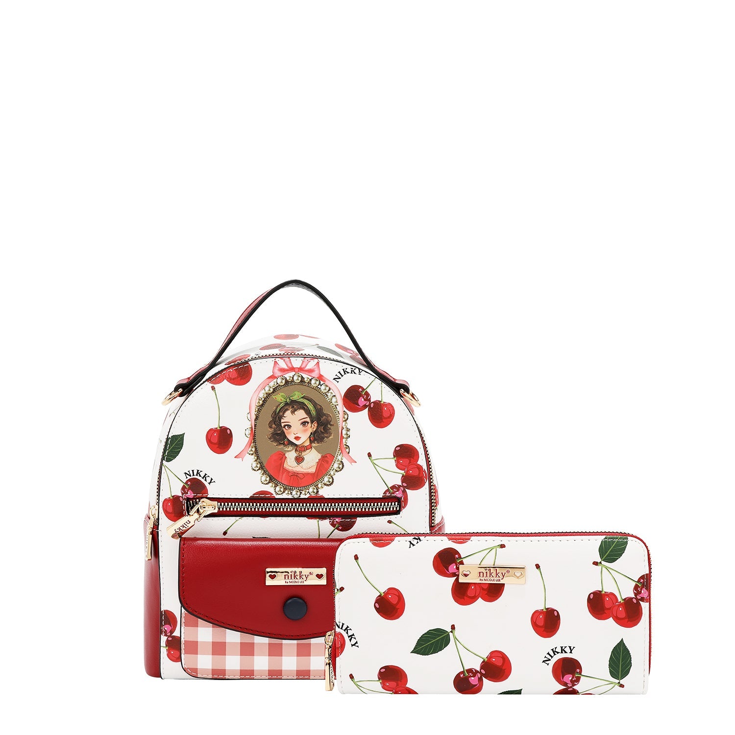 SET DA 3 PEZZI (ZAINO, ZAINO PICCOLO E PORTAFOGLIO)<tc>CHERRY LIPS</tc>-BIANCO)