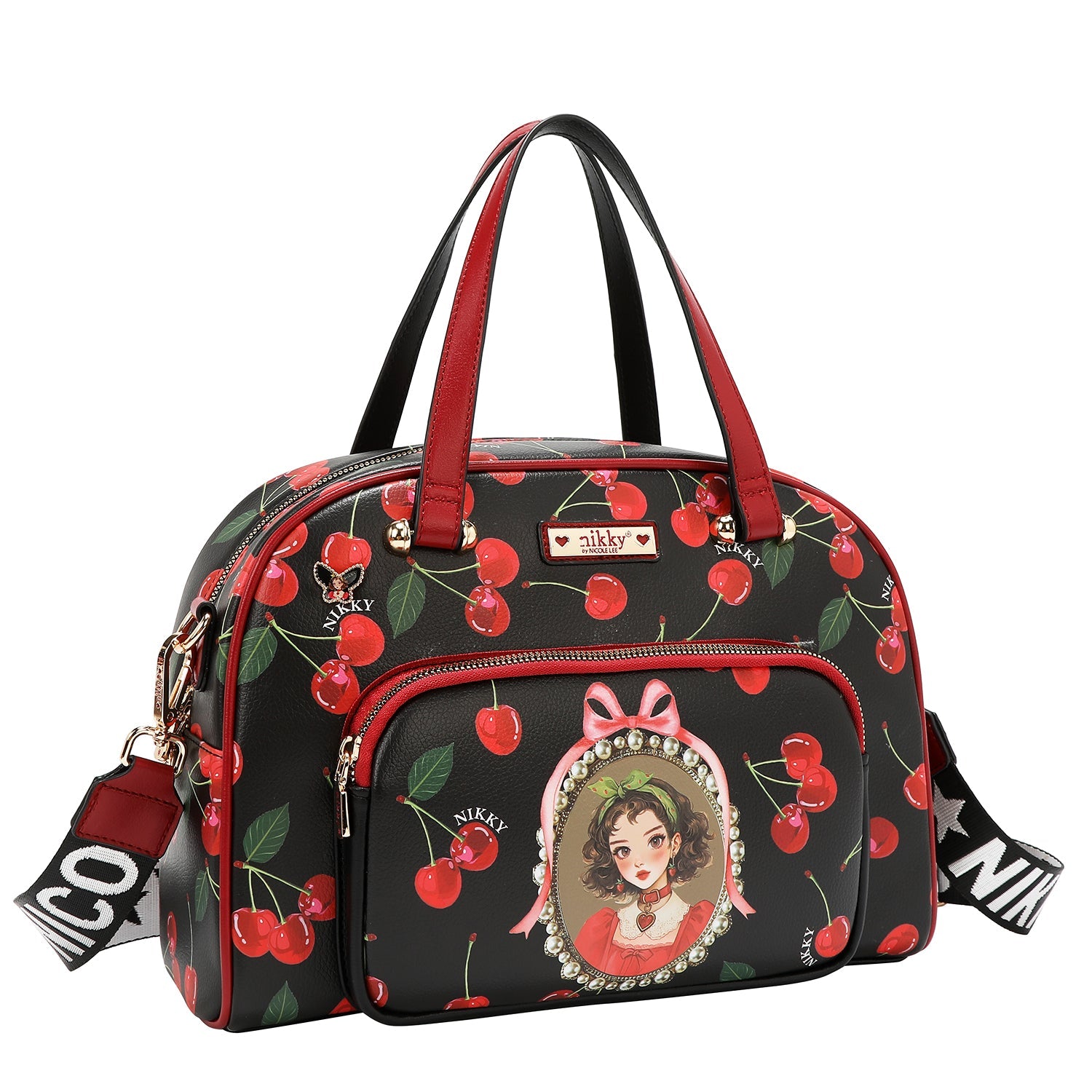3-PIECE SET (SATCHEL, CROSSBODY BAG, WALLET) (<tc>CHERRY LIPS</tc>-BLACK)