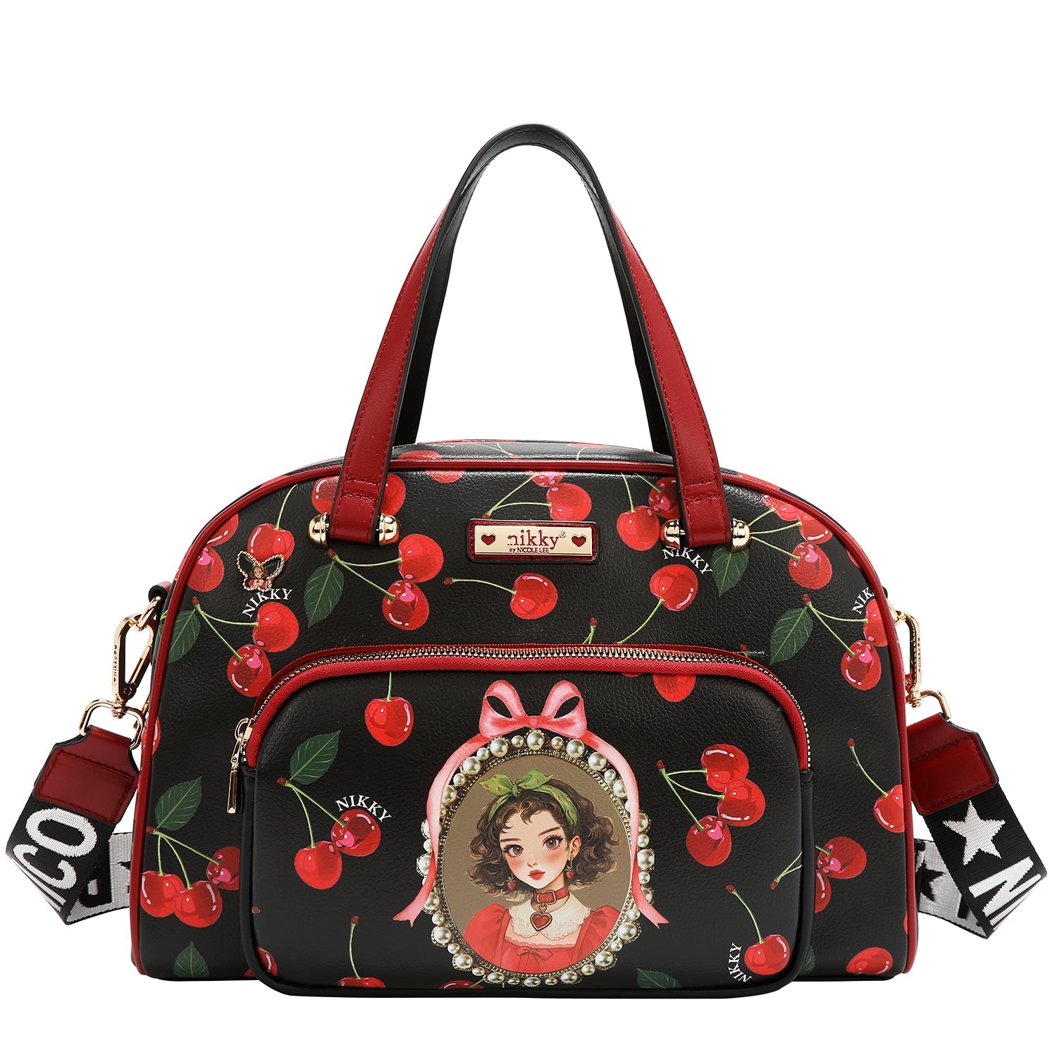 3-PIECE SET (SATCHEL, CROSSBODY BAG, WALLET) (<tc>CHERRY LIPS</tc>-BLACK)