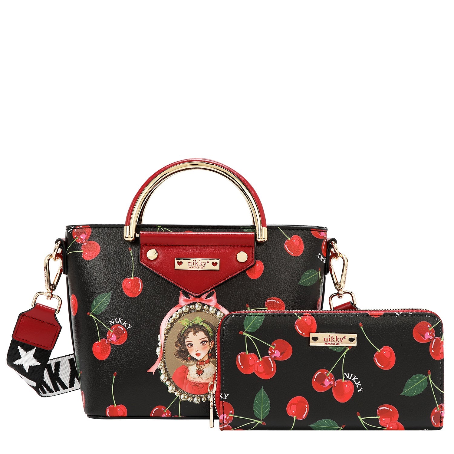 3-PIECE SET (SATCHEL, CROSSBODY BAG, WALLET) (<tc>CHERRY LIPS</tc>-BLACK)
