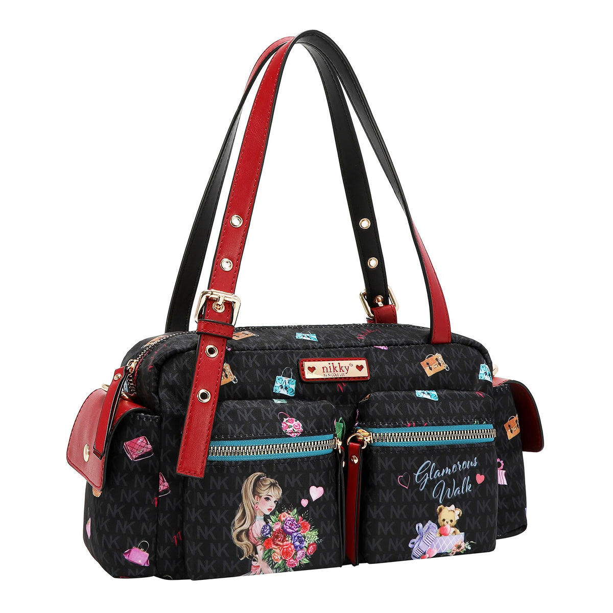 BOLSO SATCHEL DE NYLON (GLAMOROUS WALK - NEGRO)