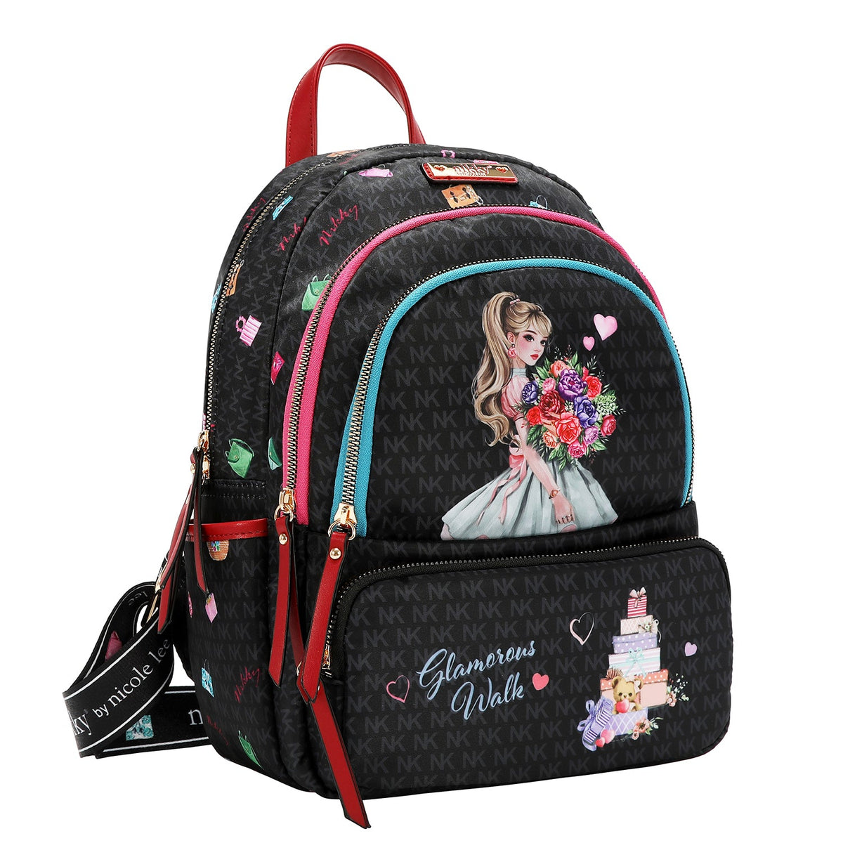 MOCHILA MEDIANA DE NYLON (GLAMOROUS WALK - NEGRO)