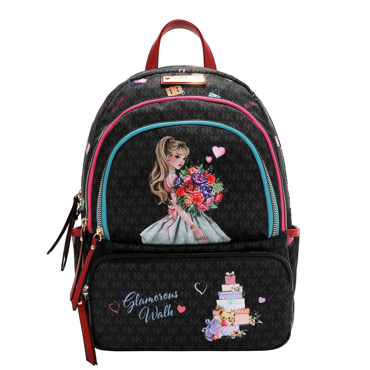 MOCHILA MEDIANA DE NYLON (GLAMOROUS WALK - NEGRO)