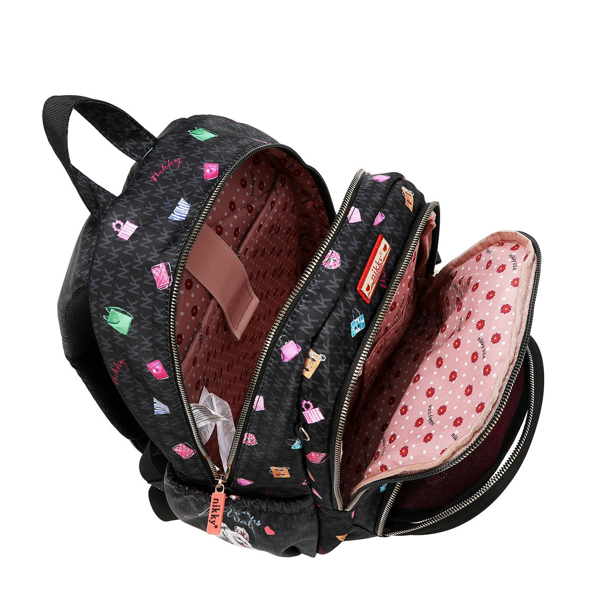 MOCHILA MEDIANA DE NAILON CON MOÑO (GLAMOROUS WALK-NEGRO)
