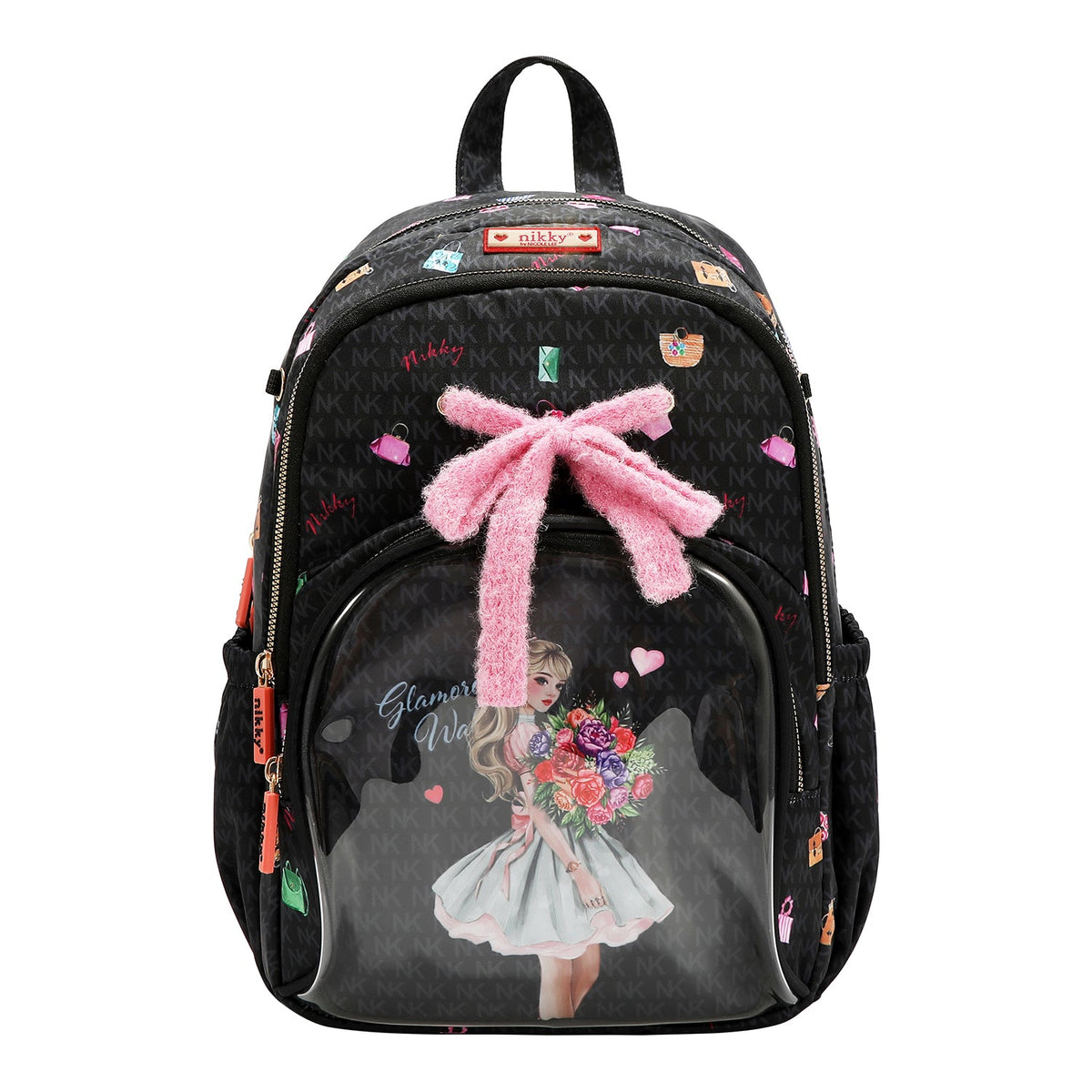 MOCHILA MEDIANA DE NAILON CON MOÑO (GLAMOROUS WALK-NEGRO)