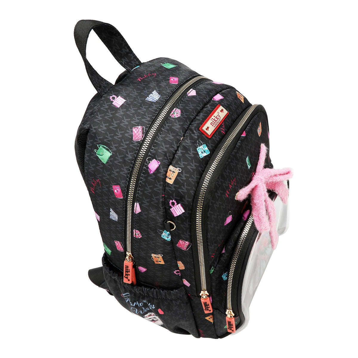 MOCHILA MEDIANA DE NAILON CON MOÑO (GLAMOROUS WALK-NEGRO)