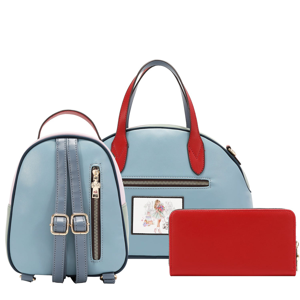 CONJUNTO DE 3 PIEZAS (BOLSO, MOCHILA, CARTERA) (GLAMOROUS WALK-WHITE)