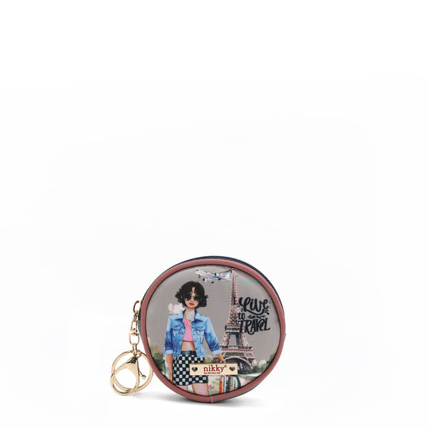 KEYCHAIN ​​WITH ROUND COIN PURSE (<tc>I LIVE TO TRAVEL</tc>)